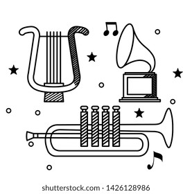 hap and trumpet instrument with art turntable
