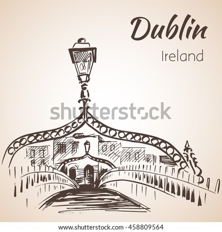 Ha'penny Bridge, Dublin, Ireland. Isolated on white background