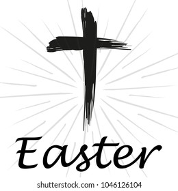 Happe Easter background with cross and resurrection rays