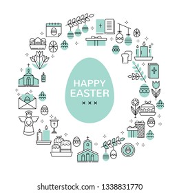 Happe Easter greeting card. Set of Easter icons.