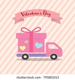 Happe Valentines day Delivery Truck with heart love design concept for Transport, Logistics, tranfer Service.