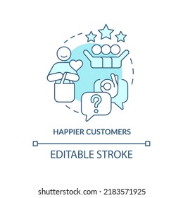 Happier Customers Turquoise Concept Icon. Tracking Customer Engagement Abstract Idea Thin Line Illustration. Isolated Outline Drawing. Editable Stroke. Arial, Myriad Pro-Bold Fonts Used