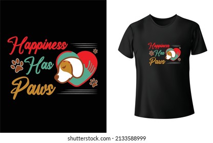 Happiess has paws T-Shirt Design. And Colorful Puppy T-Shirt Design