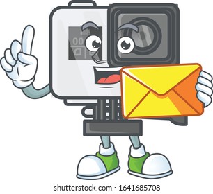 Happily action camera mascot design style with envelope