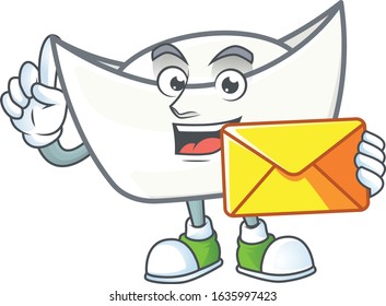 Happily chinese white ingot mascot design style with envelope