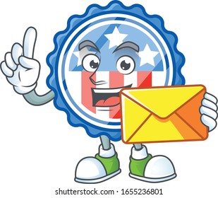 Happily circle badges USA with star mascot design style with envelope