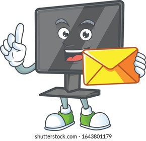 Happily computer screen mascot design style with envelope