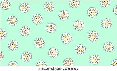 Happily daisy green summer background vector illustration.
