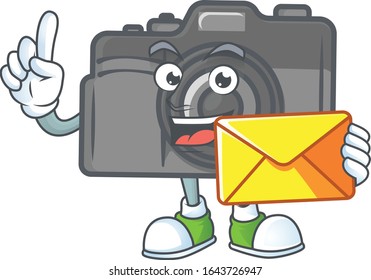 Happily digital camera mascot design style with envelope