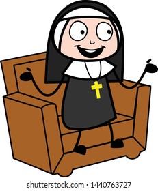 Happily Discussing - Cartoon Nun Lady Vector Illustration