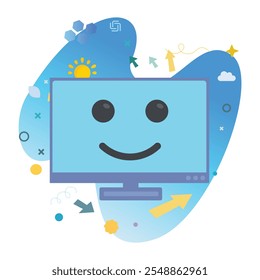 Happily Ever Computer Character on Computer Monitor Screen - Perfect Vector Illustration for Fun and Cheerful Designs | Happily Ever Icon Design on Computer Monitor Screen