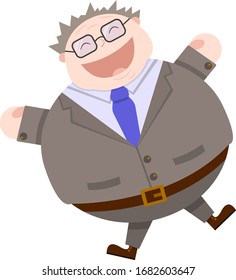 Happily jumping office man in grey costume