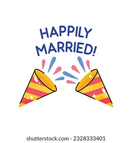 Happily married doodle vector outline Sticker. EPS 10 file
