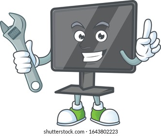 happily Mechanic computer screen cartoon character design