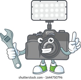 happily Mechanic photo camera with lighting cartoon character design