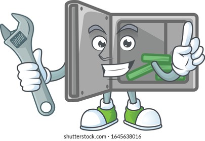 happily Mechanic security box open cartoon character design