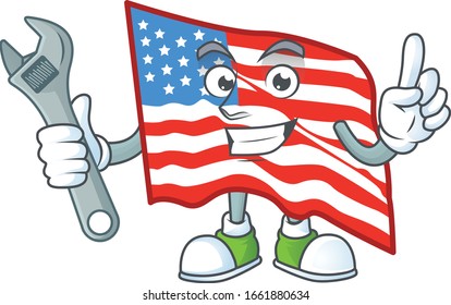 happily Mechanic USA flag cartoon character design