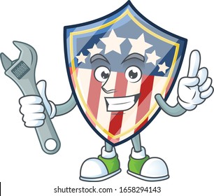 happily Mechanic vintage shield badges USA cartoon character design