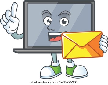 Happily monitor mascot design style with envelope