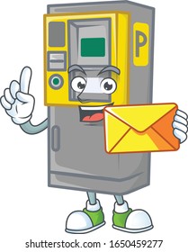 Happily parking ticket machine mascot design style with envelope