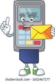 Happily POS machine mascot design style with envelope