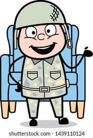 Happily Presenting - Cute Army Man Cartoon Soldier Vector Illustration