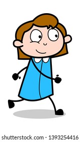 Happily Running - Retro Office Girl Employee Cartoon Vector Illustration﻿