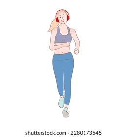 happily woman jogging with music headphone isolated on background illustration vector.