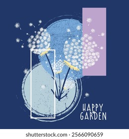 Happines in your garden.Retro flowers