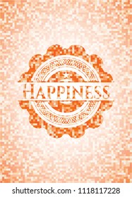 Happiness abstract orange mosaic emblem with background