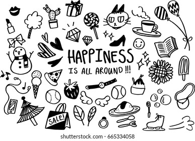 Happiness is all around doodles vector