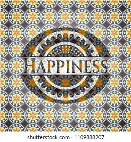 Happiness arabic style badge. Arabesque decoration.