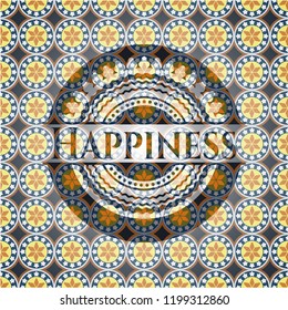 Happiness arabic style emblem. Arabesque decoration.