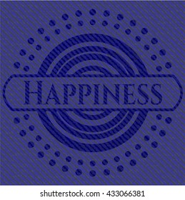 Happiness badge with denim background