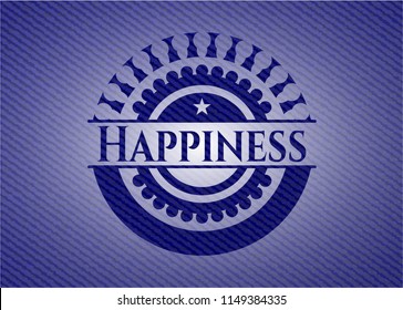 Happiness badge with denim texture