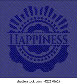 Happiness badge with jean texture