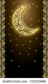 Happiness banner with golden moon, vector illustration