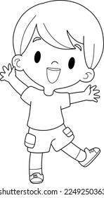 Happiness boy cartoon.coloring book.coloring page.vector illustration isolated on white background.