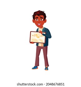 happiness boy holding graduation diploma cartoon vector. happiness boy holding graduation diploma character. isolated flat cartoon illustration