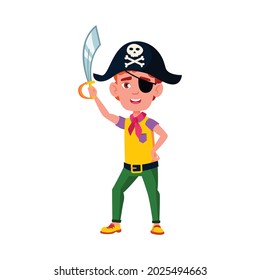 happiness boy kid hold pirate sword playing game with brother at home cartoon vector. 