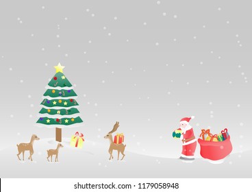 happiness brown deer family have a gift from Santa at outdoor square with snow and beautiful Christmas tree with decorations of special things