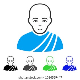 Happiness Buddhist Monk vector pictograph. Vector illustration style is a flat iconic buddhist monk symbol with gray, black, blue, green color variants. Person face has joy mood.