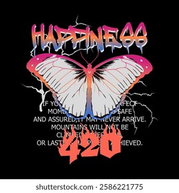 HAPPINESS BUTTERFLY abstract colorful, Graphic design print t-shirts fashion, illustration, vector, posters, cards, stickers, mug