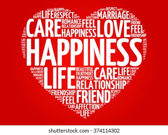 Happiness concept heart word cloud