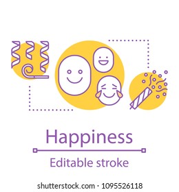 Happiness concept icon. Fun idea thin line illustration. Entertainment. Vector isolated outline drawing. Editable stroke