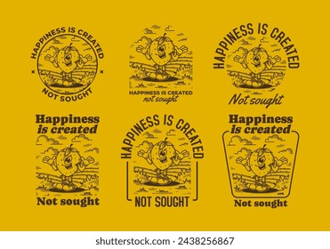 Happiness is created Not sought. Character illustration of a happy strawberry in the garden