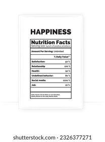 Happiness, creative typographic poster design, vector. Nutrition Facts Poster, vector. Minimalist artwork