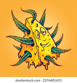 Happiness cute monster cheese with cannabis leaf vector illustrations for your work logo, merchandise t-shirt, stickers and label designs, poster, greeting cards advertising business company or brands