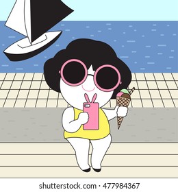 Happiness Is A Day By The Beach Character illustration