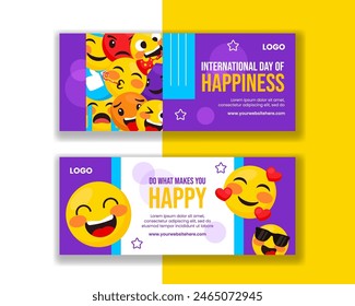 Happiness Day Horizontaler Banner Flache Cartoon Handgezeichnete Vorlagen Hintergrund Illustration